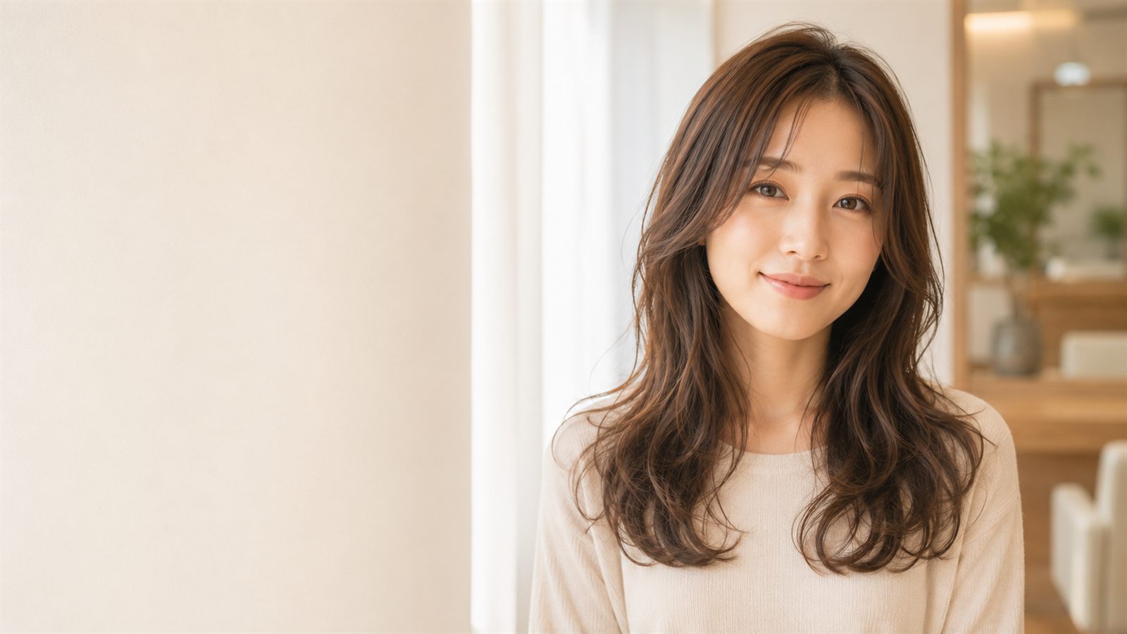 パーマをかけたロングヘアのスタイル