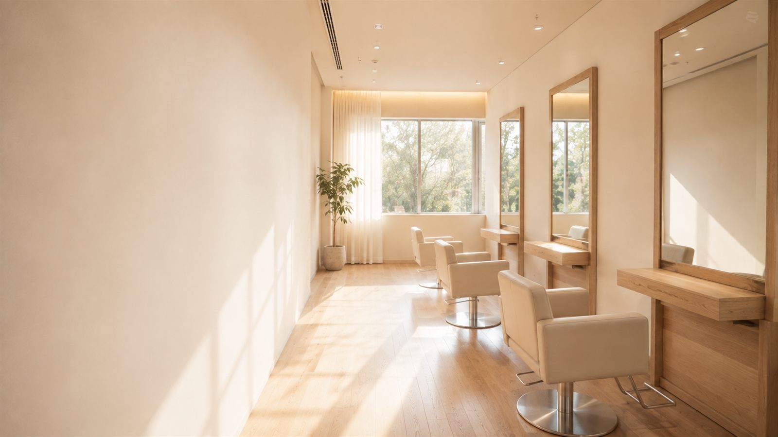 朝の光が入る hair memory の店内